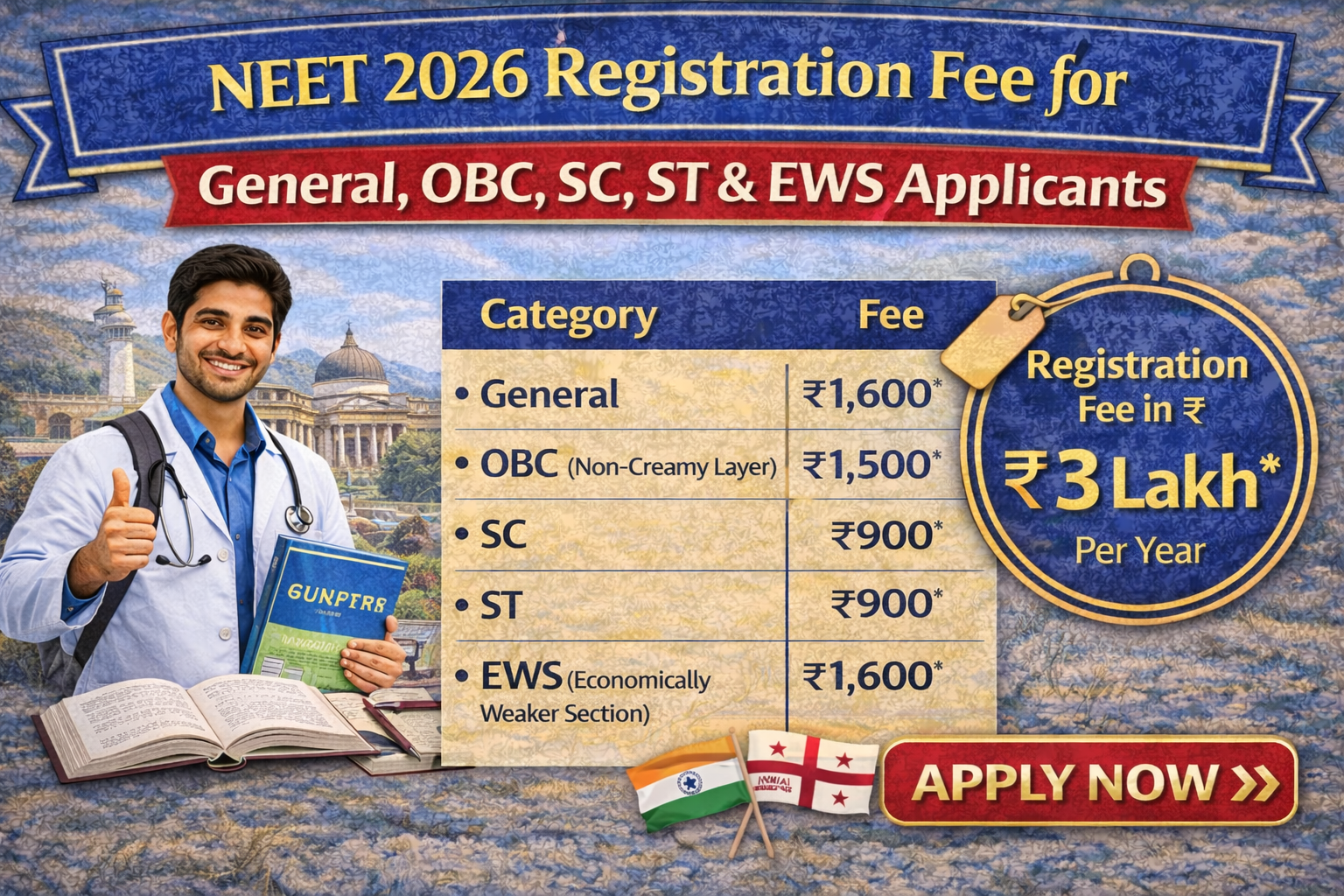 NEET 2026 Registration Fee for General, OBC, SC, ST & EWS Applicants